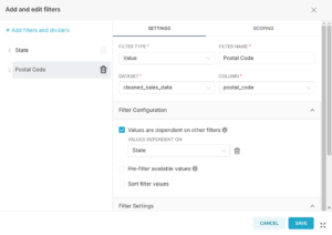 Dependant filter settings